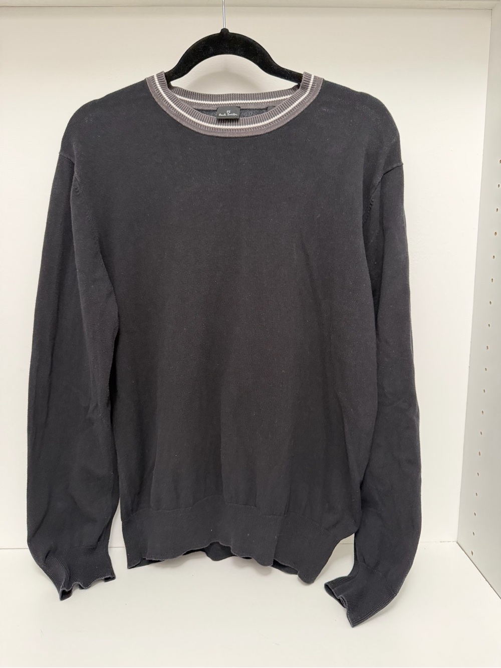 Paul Smith Men's Black Crewneck Sweater with Contrast Gray Rib